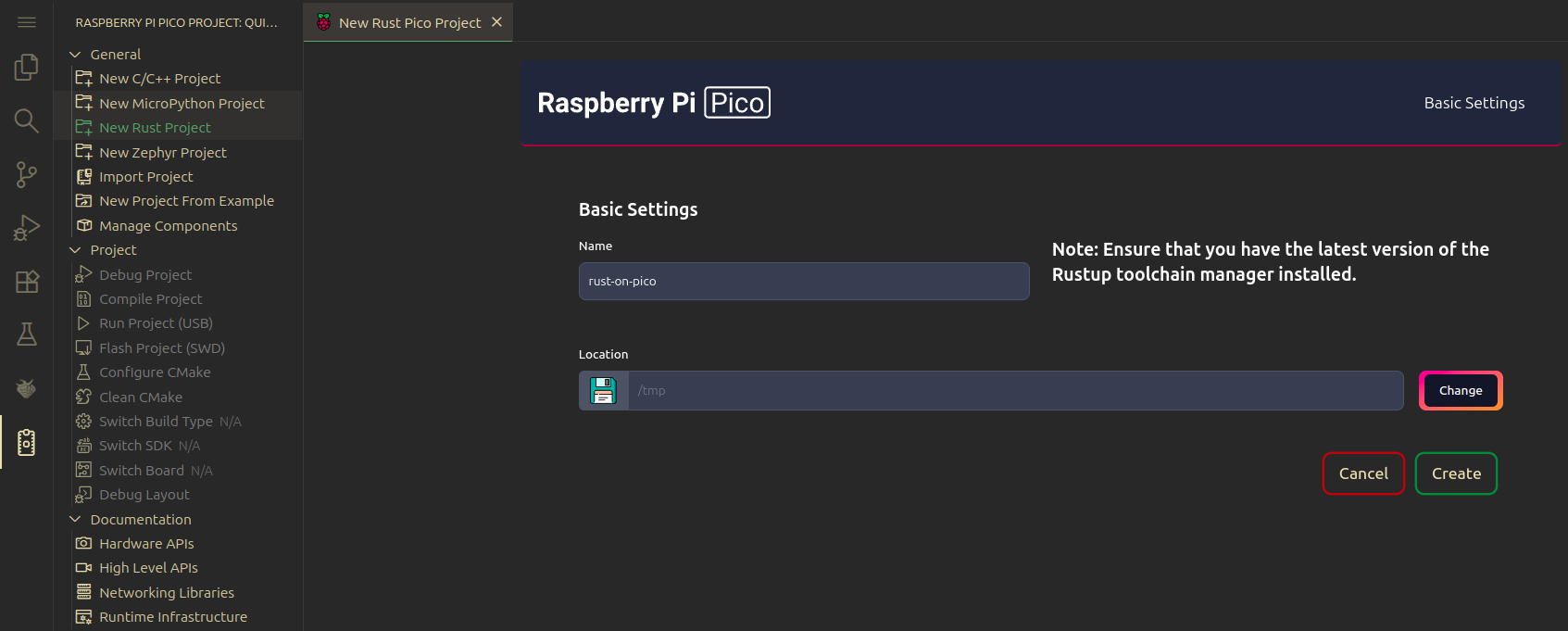 Create Project Raspberry Pi Pico Vscode extension